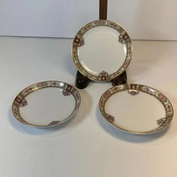 Vintage Set of 3 Nippon Noritake Butter‎ Pats Rose Pink Coloring 3” - Picture 1 of 9